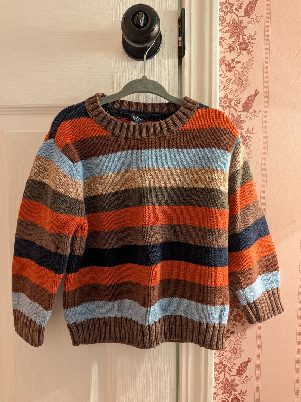 Baby GAP Striped Crewneck Sweater in Brown, Orange, Navy, Light Blue